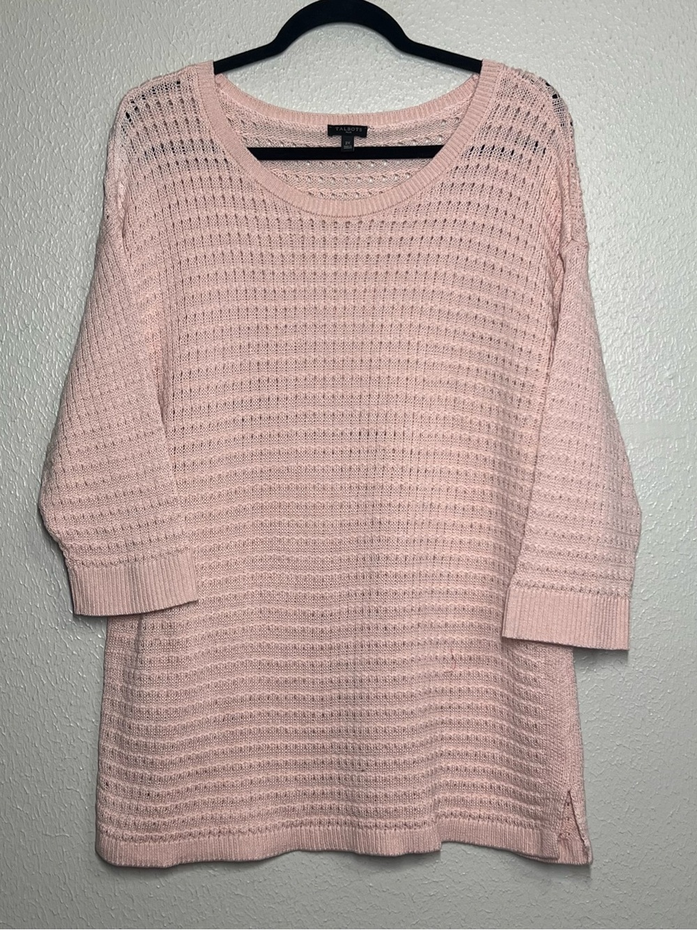 Talbots Sweater Womens 2X Light Pink Pullover 3/4 Sleeve Scoop Neck Cotton Blend